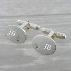 Diamond Set Oval Swivel Solid Silver Cufflinks 9214