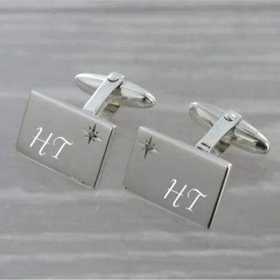Diamond Set Rectangle Swivel Solid Silver Cufflinks 9267 - Engraveitnow Ltd