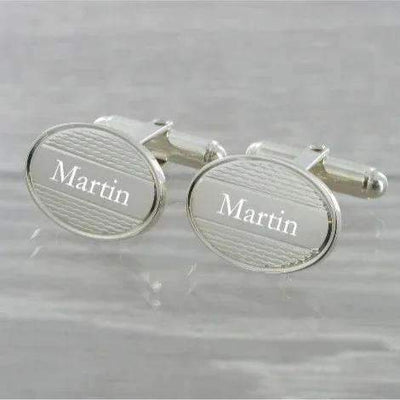 Engine Turned Oval Swivel Solid Silver Cufflinks 8307 - Engraveitnow Ltd