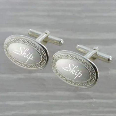 Engine Turned Rim Oval Swivel Solid Silver Cufflinks 9237 - Engraveitnow Ltd
