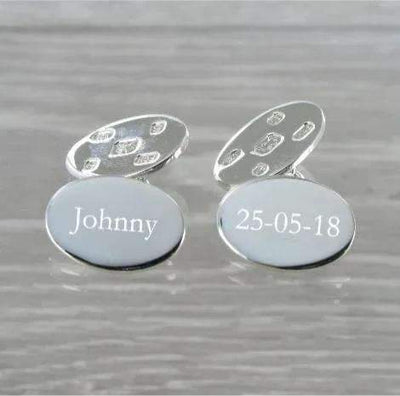Feature Hallmarked Oval Chained Solid Silver Cufflinks 8538 - Engraveitnow Ltd