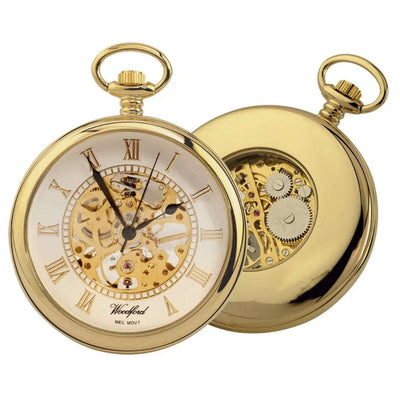 Open Face Pocket Watch Gold Plated with chain GP1030 - Engraveitnow Ltd