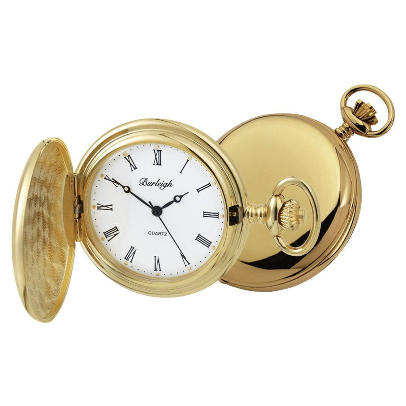 Gold Plated Full Hunter Pocket Watch by Burleigh complete with Stand GP1924