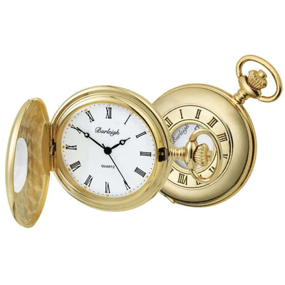 Budget Gold Plated Half Hunter Pocket Watch by Burleigh GP1232 - Engraveitnow Ltd