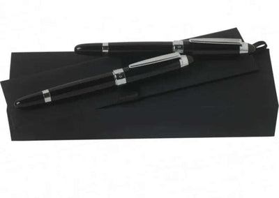 Hugo Boss Icon Fountain & Rollerball Pen Set in Black Lacquer - Engraveitnow Ltd