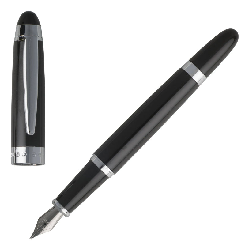 Hugo Boss Icon Fountain & Rollerball Pen Set in Black Lacquer