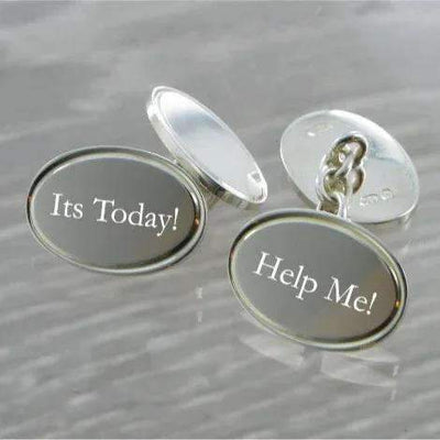 Oval Chained Solid Silver Cufflinks 7398 - Engraveitnow Ltd
