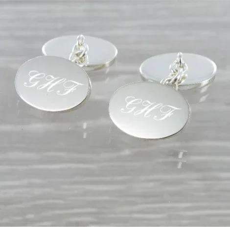 Plain Oval Chained Solid Silver Cufflinks 9364