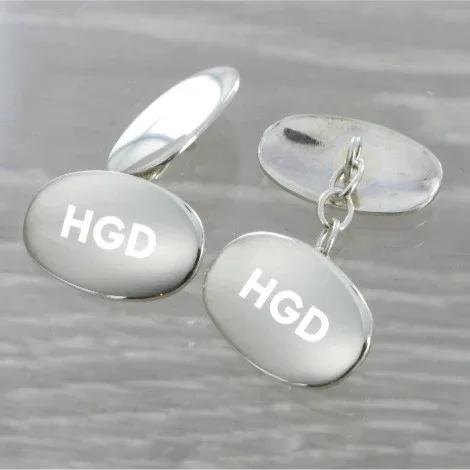 Plain Oval Chained Solid Silver Cufflinks 9354