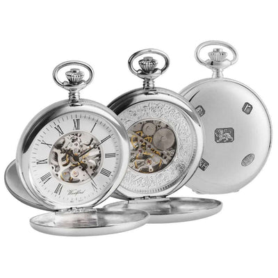 Solid Silver Twin Lid Pocket Watch by Woodfords SIL1104 - Engraveitnow Ltd