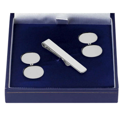 Oval Swivel Solid Silver Cufflinks and Tie Slide 9358 - Engraveitnow Ltd