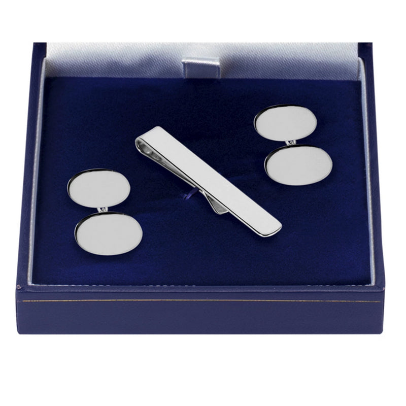 Oval Swivel Solid Silver Cufflinks and Tie Slide 9358