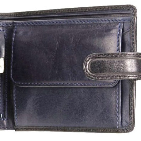Free Engraving - Visconti Torino TR35 Luxury Black & Blue RFID Leather Wallet