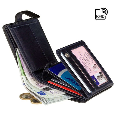 Visconti Torino TR35 Luxury Black & Blue RFID Leather Wallet - Engraveitnow Ltd