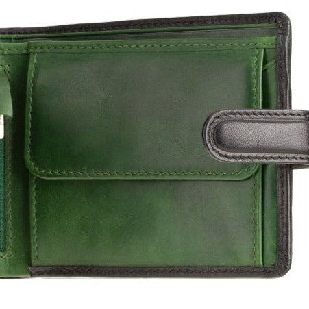 Free Engraving - Visconti Torino TR35 Luxury Black & Green RFID Leather Wallet