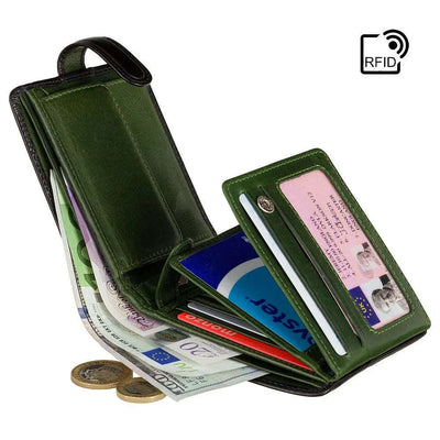 Visconti Torino TR35 Luxury Black & Green RFID Leather Wallet - Engraveitnow Ltd
