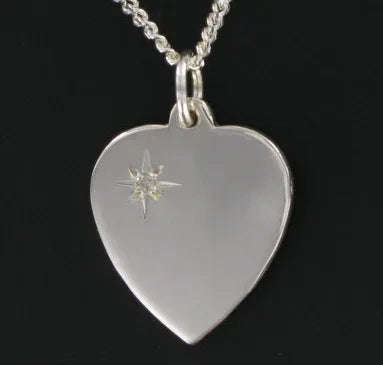 Diamond Set Heart Pendant with silver 20" curb chain - Engraveitnow Ltd