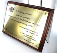 Wood Plaque with 9" x 7" Polished Brass Plate