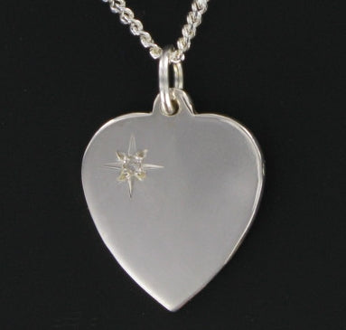 Diamond Set Heart Pendant with silver 20" curb chain