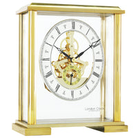 London Clock Square Top Gold Skeleton Mantel Clock 02085