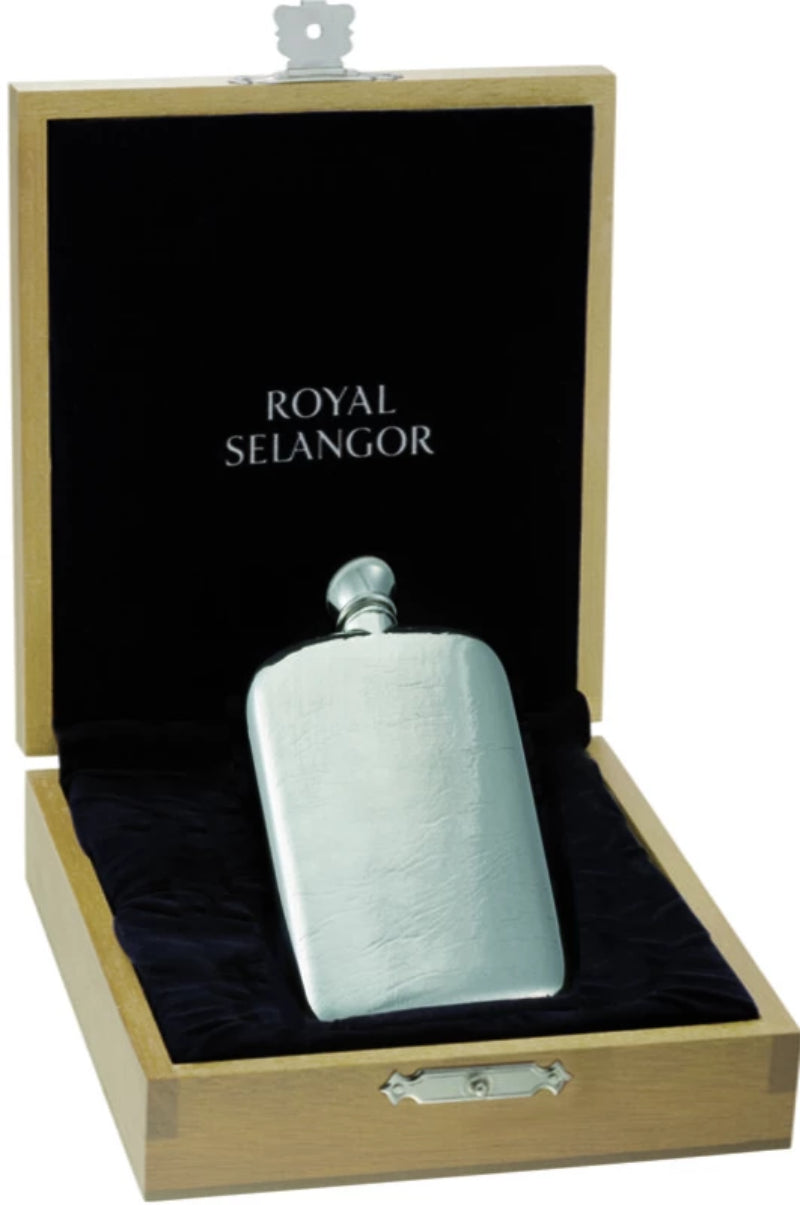 Royal Selangor Classic Hip Flask 3oz  & Wooden Case OE0041
