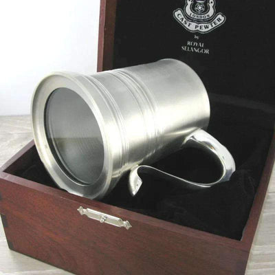 Royal Selangor Eton Tankard with Glass Bottom & Wooden Case 92178G - Engraveitnow Ltd