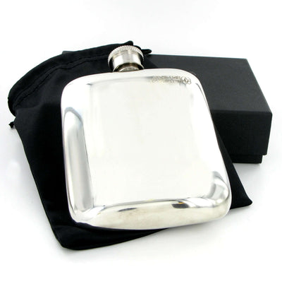 Pewter Hip Flask 4oz Cushion - Engraveitnow Ltd