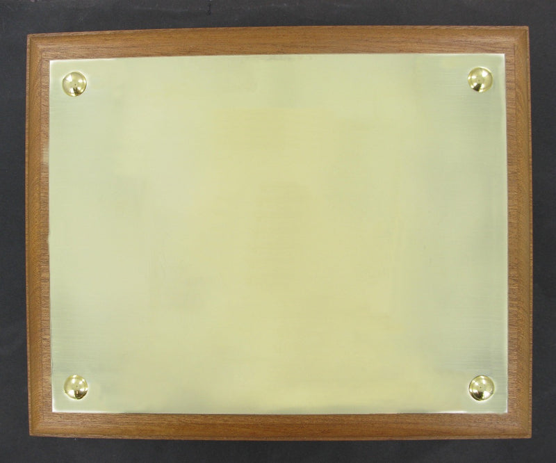 Wood Plaque with 12" x 9" Polished Brass Plate