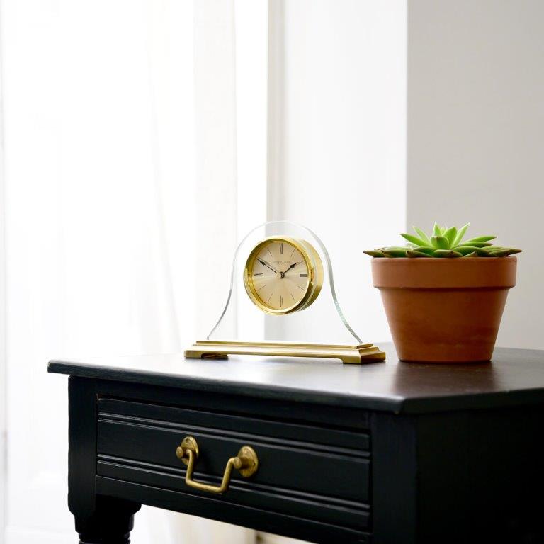London Clock Gold Arched Glass Mantel 03150