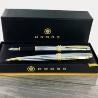 Engraved Cross AT0452-6 & AT0456-6 Bailey Medalist Chrome and Gold Pen Set