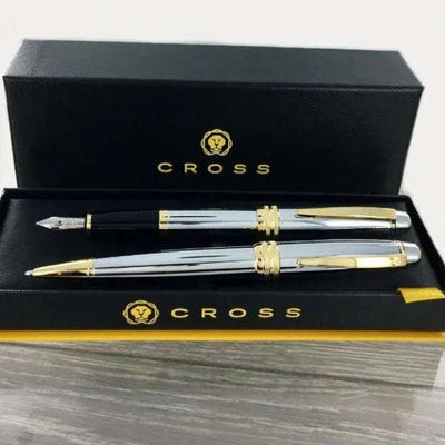 Engraved Cross AT0452-6 & AT0456-6 Bailey Medalist Chrome and Gold Pen Set1 - Engraveitnow Ltd