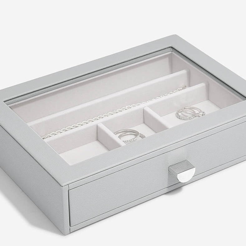 Stackers Pebble Grey Classic Jewellery Box Glass Top Drawer 75784