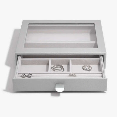 Stackers Pebble Grey Classic Jewellery Box Glass Top Drawer 75784 - Engraveitnow Ltd