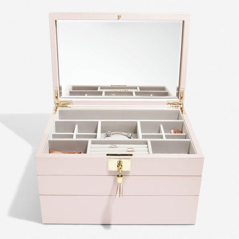 Stackers Blossom Pink Leather Jewellery Box Set 3 - 75449 Personalise the Top with Laser Engraved Message