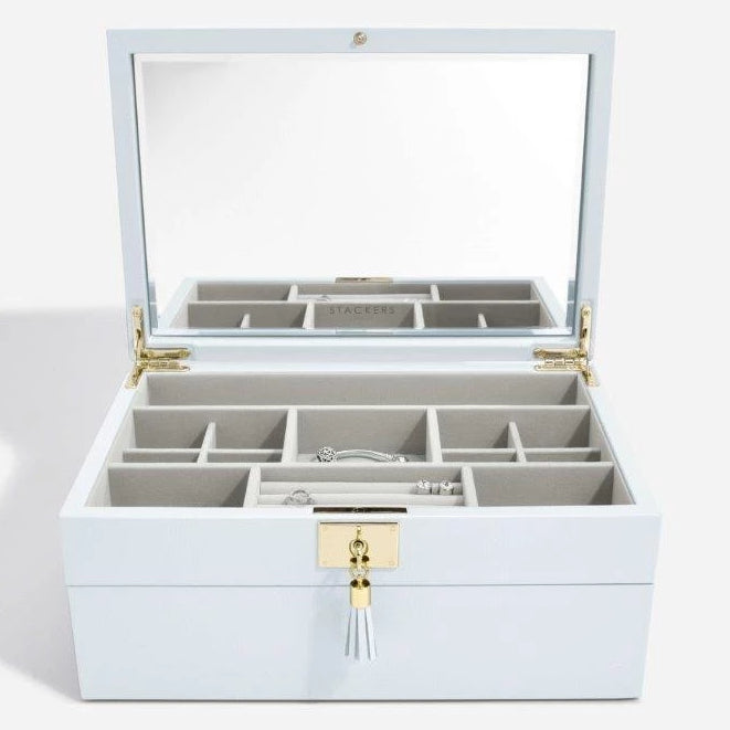 Stackers Powder Blue Leather Jewellery Box Set 2 - 75454 Personalise the Top with Laser Engraved