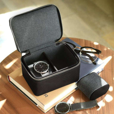 Stackers Black Double Travel Watch Box 74801 Vegan Leather - Engraveitnow Ltd
