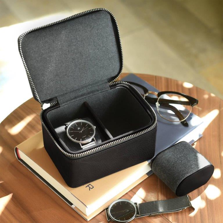 Stackers Black Double Travel Watch Box 75397 Personalise the lid with Laser engraved message