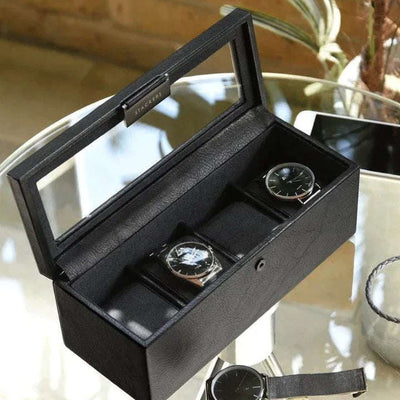 Stackers Black 4 Piece Watch Box 75399 Vegan Leather - Engraveitnow Ltd