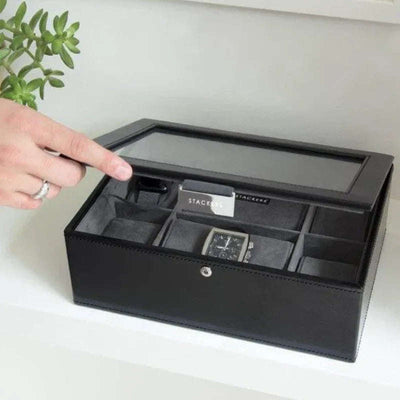 Stackers Executive Black 8 Piece Lidded Watch Box 73223 - Engraveitnow Ltd