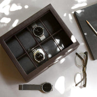 Stackers Brown 8 Piece Watch Box 75400 Vegan Leather Engrave It Now and personalise the lid with a laser engraved message