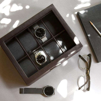 Stackers Brown 8 Piece Watch Box 75400 Vegan Leather - Engraveitnow Ltd