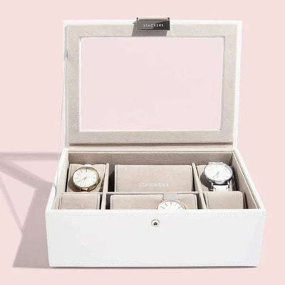 Stackers Classic White Leather Watch Box 73593 - Engraveitnow Ltd