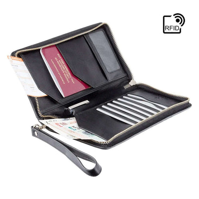 Visconti Monza Italian Black Leather Travel Wallet MZ101 - Engraveitnow Ltd